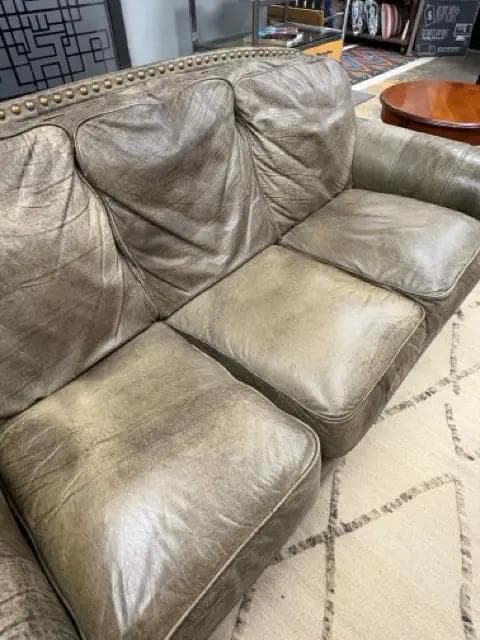 Lane Brown Leather Sofa With Brass Nailheads - Thumbnail 3