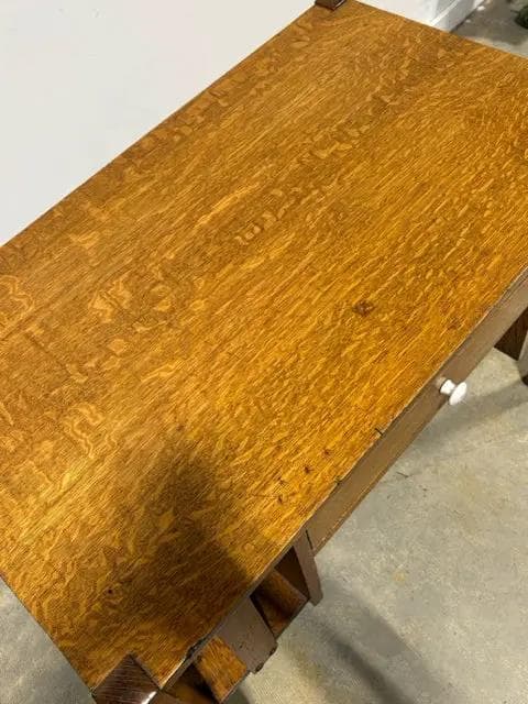 Mission Style Oak Desk With One Drawer And 2 Shelves - Thumbnail 2