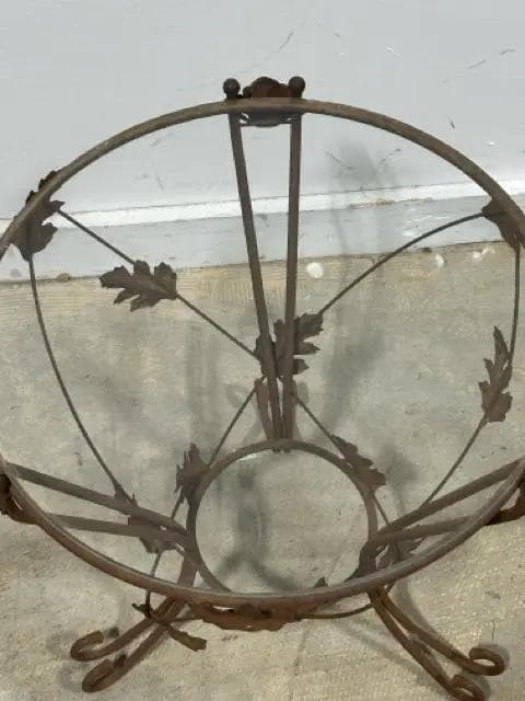 Distressed Round Iron Floral Table With Glass Top - Thumbnail 2