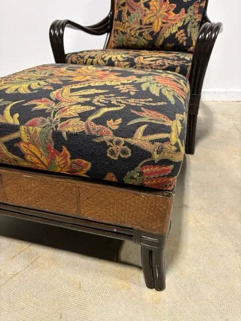 Palacek Wicker Back Brown Floral Chair With Ottoman - Thumbnail 2
