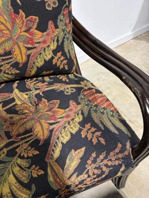 Palacek Wicker Back Brown Floral Chair With Ottoman - Thumbnail 3