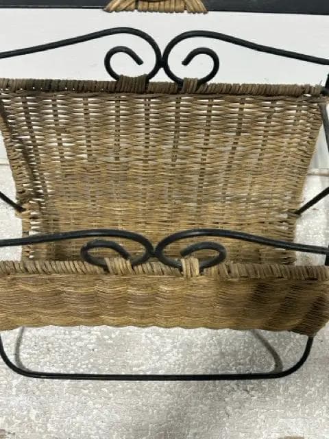 Black Metal And Wicker Magazine Holder - Thumbnail 2