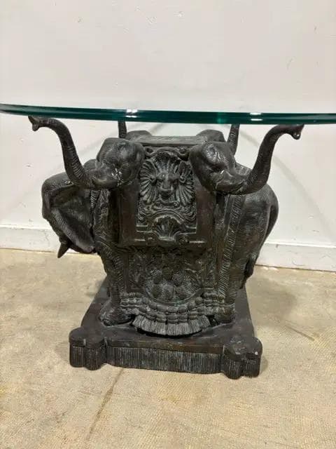 Maitland Smith Bronze Elephant Side Table With Glass Top - Thumbnail 2