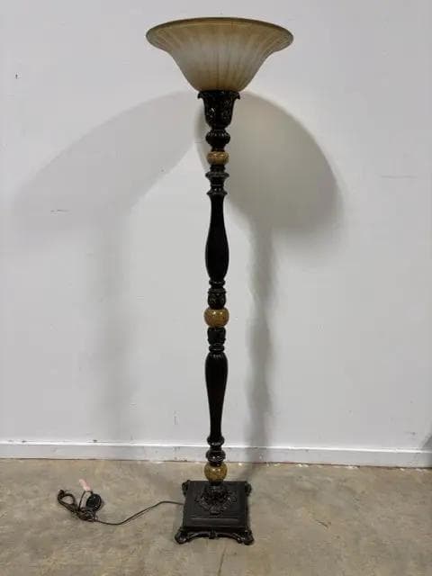 Bronze Torchiere Floor Lamp With Glass Shade - Image 1