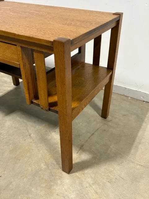 Mission Style Oak Desk With One Drawer And 2 Shelves - Thumbnail 4