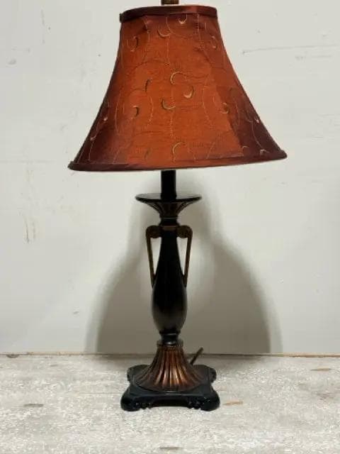 Copper & Black Table Lamp with Maroon & Copper Shade - Image 1