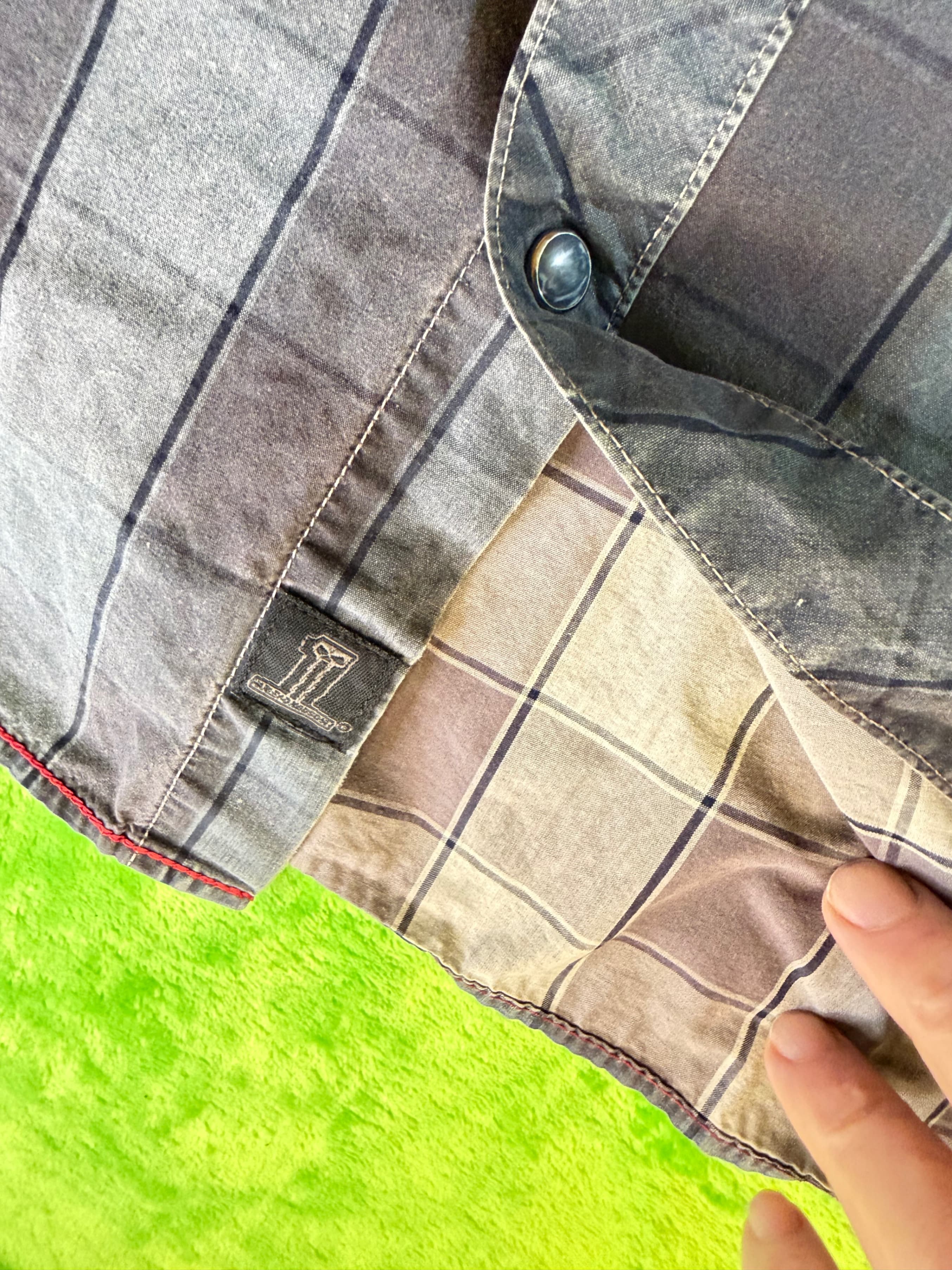 TITLE Harley Davidson Mens Pearl Snap Shirt Western Biker Plaid Gray Long Sleeve - Thumbnail 10