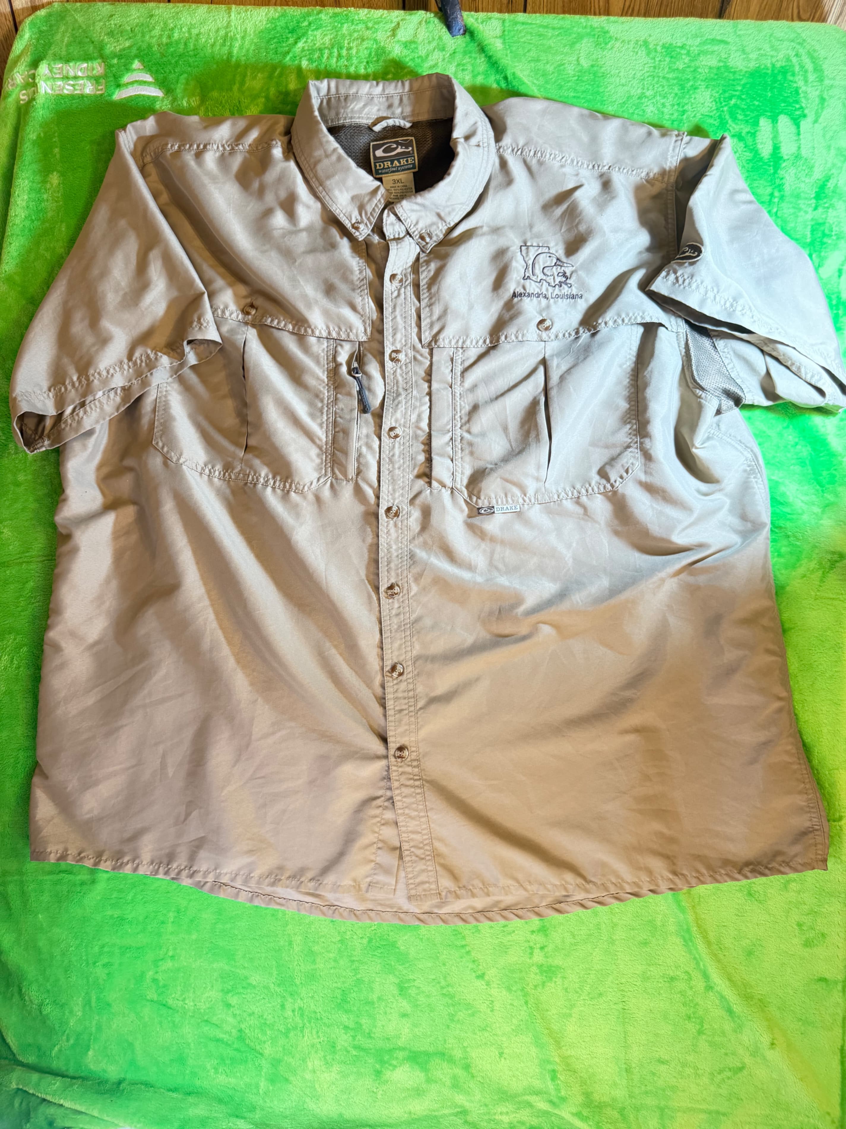 TITLE Drake Waterfowl Mens 3XL Vented Fishing Shirt Tan Louisiana Duck SS - Image 1