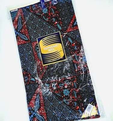 Supreme Wax Holland Geometric Abstract Red Blue 6yd Cotton African Fabric - Image 1