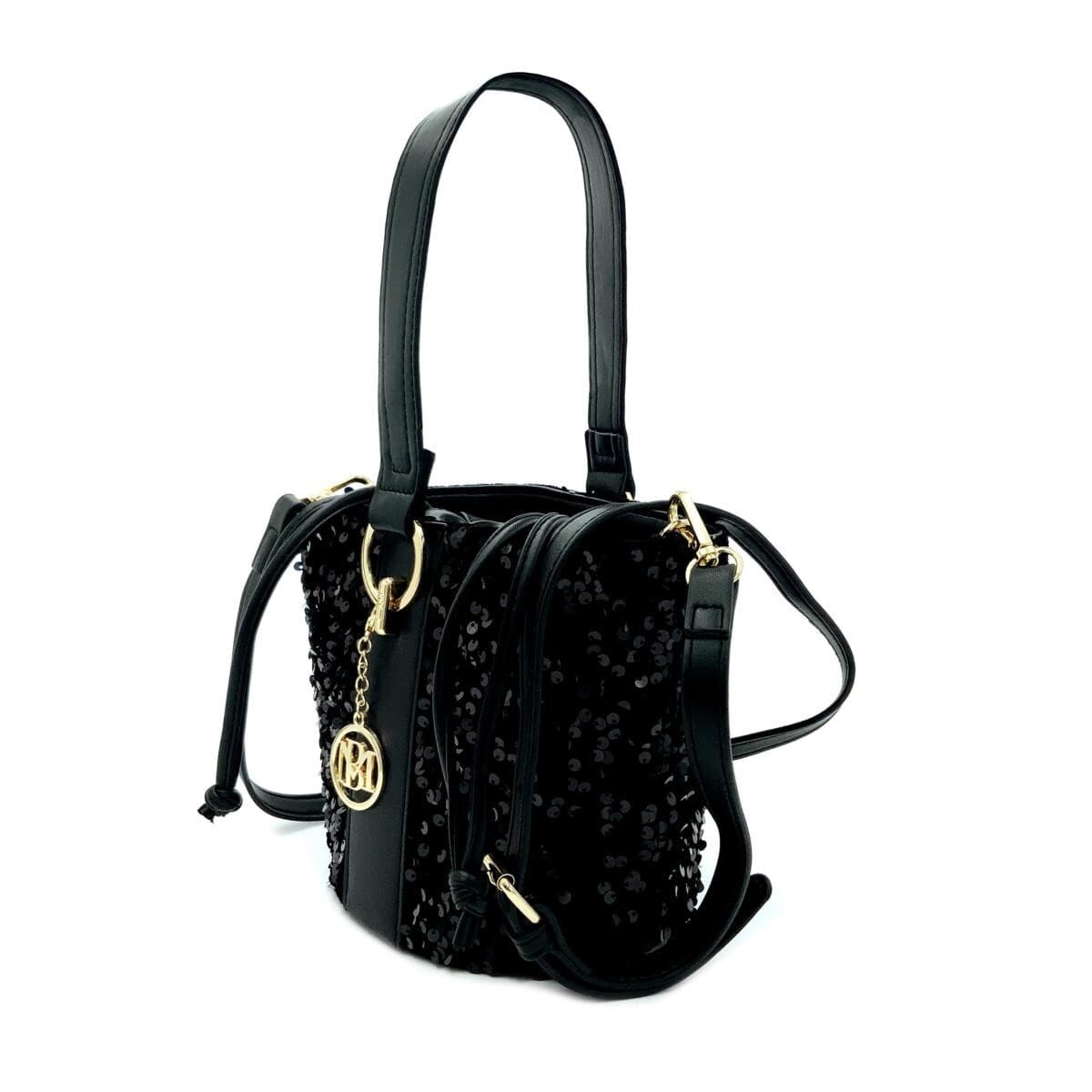 Badgley Mischka Women's Sequin Bucket Bag - Black - Thumbnail 6