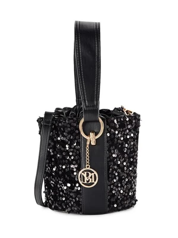 Badgley Mischka Women's Sequin Bucket Bag - Black - Thumbnail 2