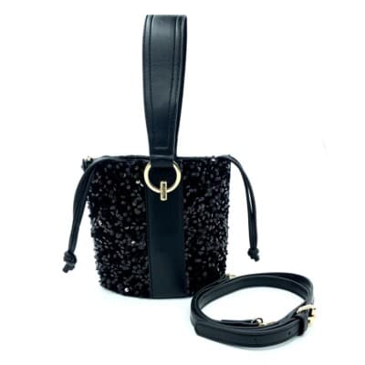 Badgley Mischka Women's Sequin Bucket Bag - Black - Thumbnail 3