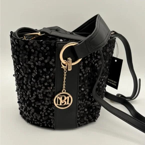 Badgley Mischka Women's Sequin Bucket Bag - Black - Thumbnail 7