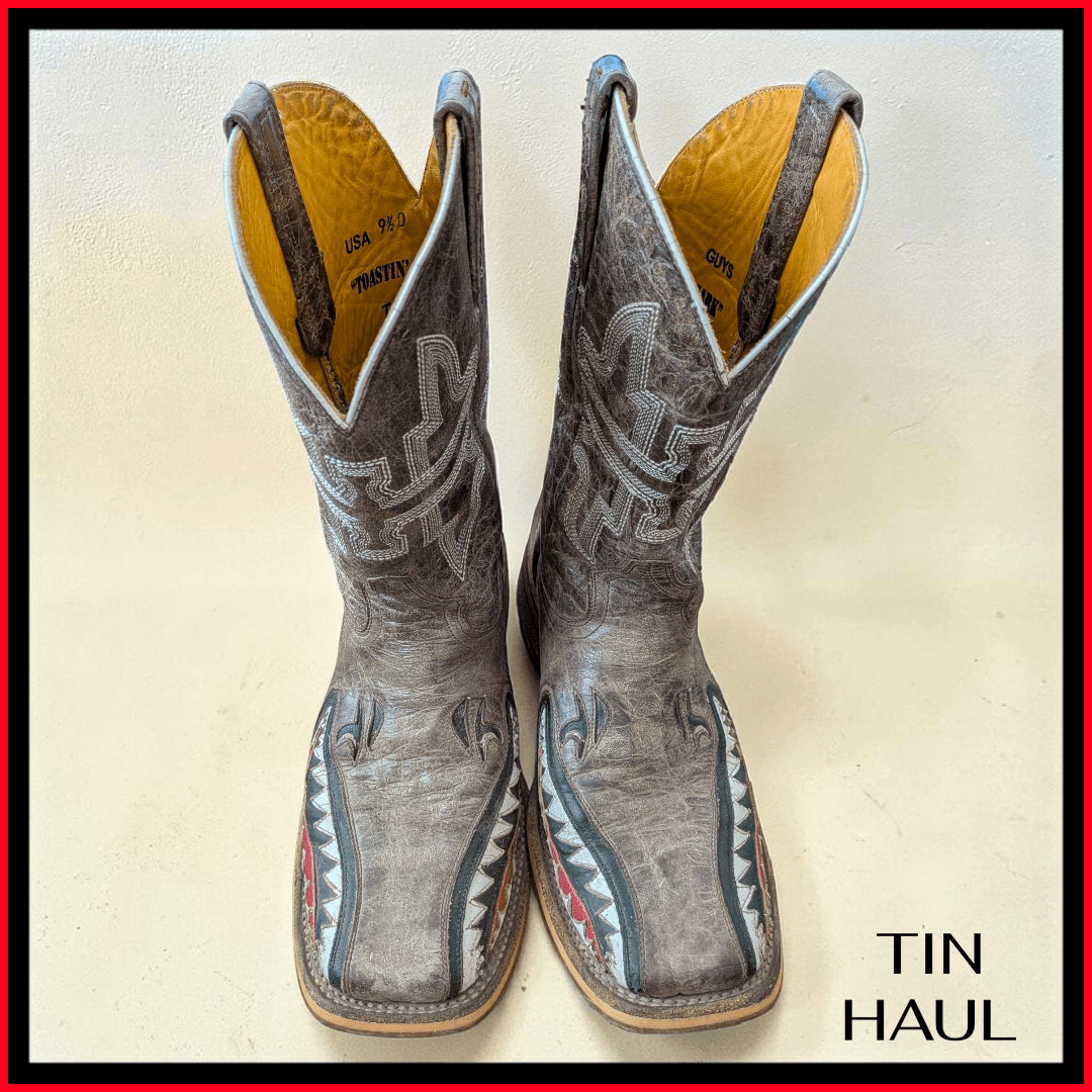 Tin Haul "Toastin' a Gnarly Shark" Tooth Cowboy Boots Men's Size 9.5 - Thumbnail 3