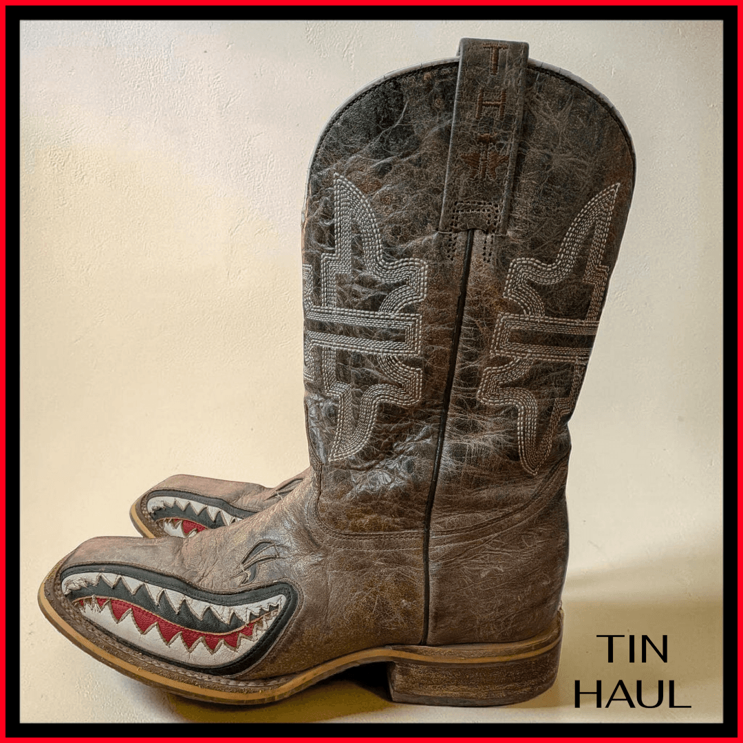 Tin Haul "Toastin' a Gnarly Shark" Tooth Cowboy Boots Men's Size 9.5 - Thumbnail 2
