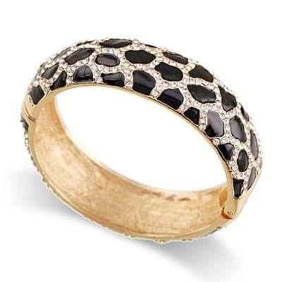 Leopard patterned enamel full diamond drop glaze fashionable alloy open bracelet - Thumbnail 6