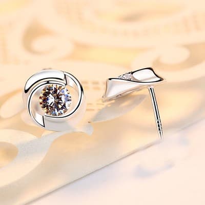 S925 pure silver rose earrings with petal shaped earrings, Korean minimalist wom - Thumbnail 3