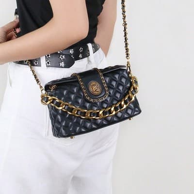 Stylish Solid-color High-end Diamond-quilted Crossbody Bag - Thumbnail 4