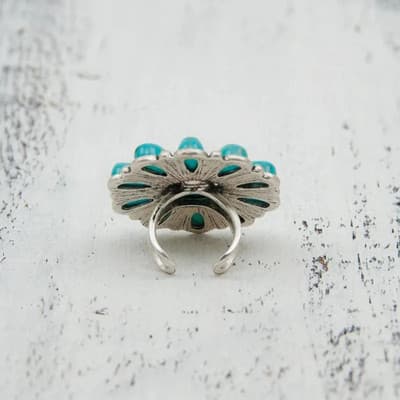 Artificial Turquoise Alloy Flower Ring - Thumbnail 5