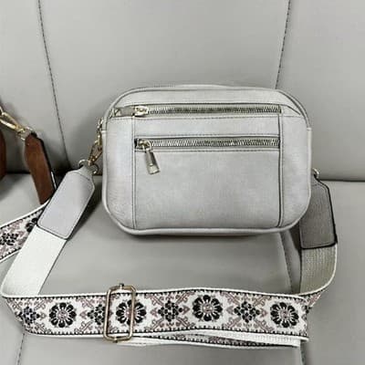 Triple-zipper Shoulder Bag With Floral Embroidered Straps Fashion Colorblock Mul - Thumbnail 2