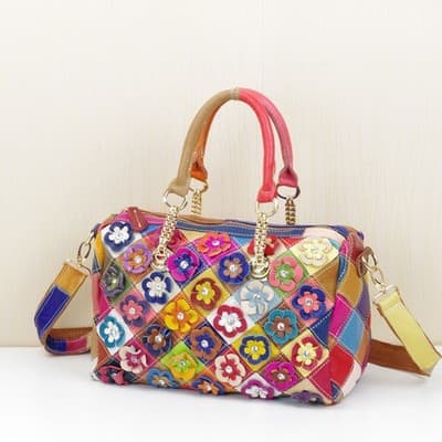 Cowhide Handbags Color Flower Handbags - Thumbnail 3