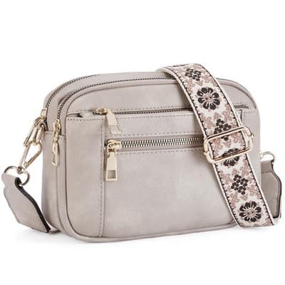 Triple-zipper Shoulder Bag With Floral Embroidered Straps Fashion Colorblock Mul - Thumbnail 8
