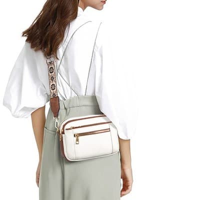 Triple-zipper Shoulder Bag With Floral Embroidered Straps Fashion Colorblock Mul - Thumbnail 5