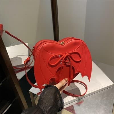 Heart Shape Bag Strap Design Bat Wings One Shoulder Crossbody Bag - Thumbnail 3