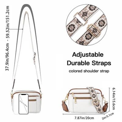 Triple-zipper Shoulder Bag With Floral Embroidered Straps Fashion Colorblock Mul - Thumbnail 4