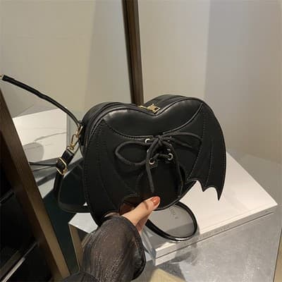 Heart Shape Bag Strap Design Bat Wings One Shoulder Crossbody Bag - Thumbnail 2