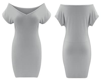 V-neck solid color slim dress - Thumbnail 3