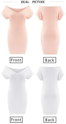 V-neck solid color slim dress - Thumbnail 2