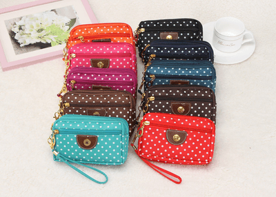 Canvas handbags handbags Korean version of the three-zipper multi-layer wallet h