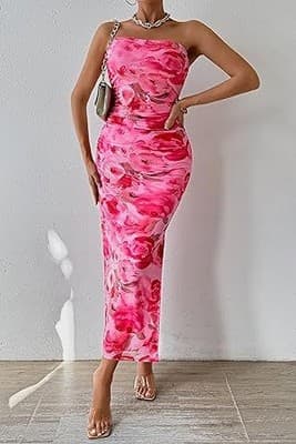 Women's Clothing Slit Hemline At Hem Sleeveless Printed Dress - Thumbnail 9