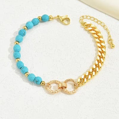 A Creative And Luxurious Instagram Style Double Ring Turquoise Multi Chain Mixed