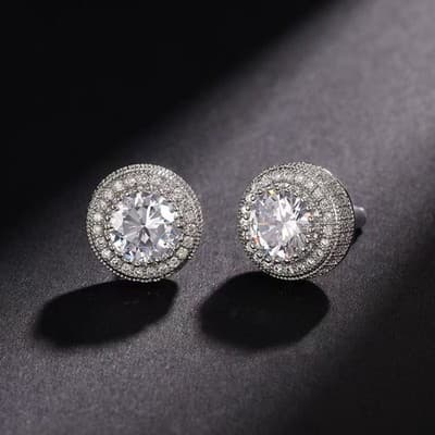1 Pair Hip Hop Wedding Zircon Stud Earrings,Sparkling,Unisex,Daily Accessories