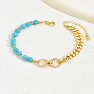 A Creative And Luxurious Instagram Style Double Ring Turquoise Multi Chain Mixed - Thumbnail 4