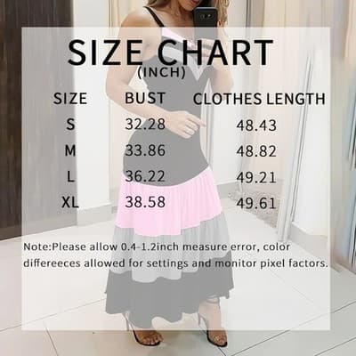 Women's Summer Casual Sleeveless V Neck Color Block Spaghetti Strap Maxi Long Dr - Thumbnail 8