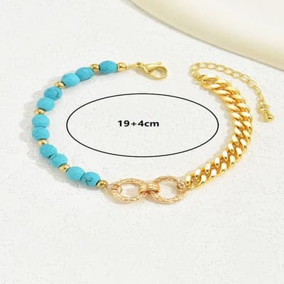 A Creative And Luxurious Instagram Style Double Ring Turquoise Multi Chain Mixed - Thumbnail 2