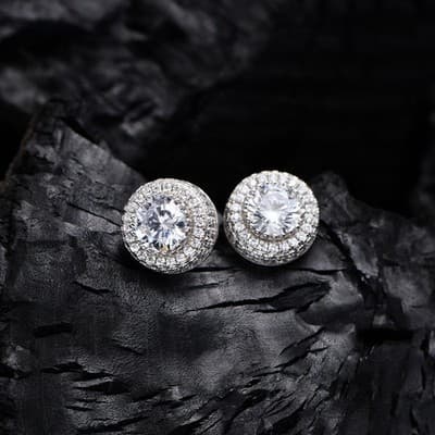 1 Pair Hip Hop Wedding Zircon Stud Earrings,Sparkling,Unisex,Daily Accessories - Thumbnail 2