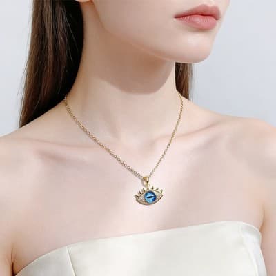 Evil Eye Hamsa Hand Necklace For Women, Protection Amulet Pendant With Titanium - Thumbnail 2