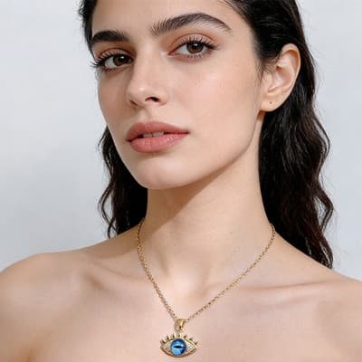 Evil Eye Hamsa Hand Necklace For Women, Protection Amulet Pendant With Titanium - Thumbnail 3