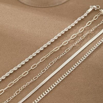 5pcs Silver Bracelets For Women, 14K Silver Plated Dainty Bracelets Set For Wome - Thumbnail 6