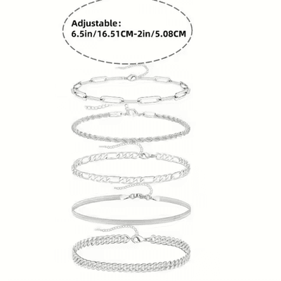 5pcs Silver Bracelets For Women, 14K Silver Plated Dainty Bracelets Set For Wome - Thumbnail 4