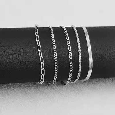 5pcs Silver Bracelets For Women, 14K Silver Plated Dainty Bracelets Set For Wome - Thumbnail 5