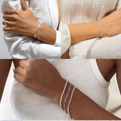5pcs Silver Bracelets For Women, 14K Silver Plated Dainty Bracelets Set For Wome - Thumbnail 3