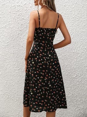 New Polka Dot Print Suspender Dress Summer Sexy Split Long Dresses For Womens Cl - Thumbnail 3