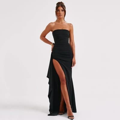 Strapless Split Long Dress Summer Fashion Pleated Bridesmaid Dress For Womens Pa - Thumbnail 7