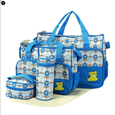 5PCS Baby Nappy Diaper Bags Set Mummy Diaper Shoulder Bags W Nappy Changing Pad - Thumbnail 5