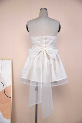Tube Top Lace Dress With Back Bow-knot Summer Fashion Temperament Mesh Stitching - Thumbnail 5